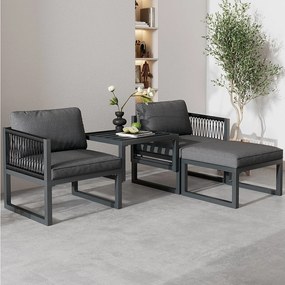 Zestaw mebli ogrodowych modułowych aluminiowych: 2 sofy + 2 podnóżki + 5 poduszek w komplecie - szary