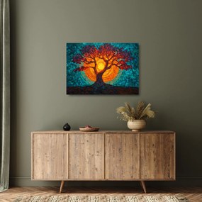 Obraz na szkle - Drzewo życia i słońce w mozaice (70x50 cm)