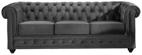 Kanapa 3-osobowa i 2 fotele CHESTERFIELD - Antracytowy welur