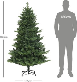 HOMCOM Sztuczna Choinka, Jodła, Realistyczna, Pełna i Buchata, 180 x Φ105 cm, Zielony | Aosom PL