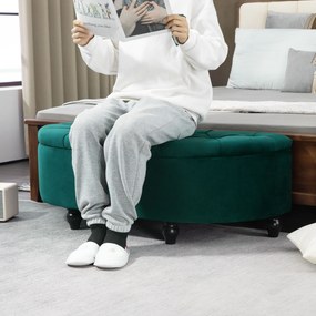 HOMCOM Stołek z miejscem do przechowywania, 2-w-1, wyściełany, z pokryciem z aksamitu, hydrauliczne amortyzatory, 120 x 46 x 42 cm, Niebieski