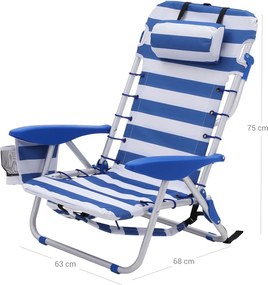 Krzesło plażowe RHODOS, 68x63x75cm, niebieski/biały SongmicsHome