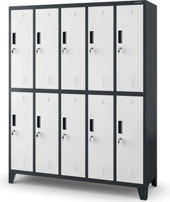 Metalowa szatnia 10-skrytkowa Bartek 136x45x172 cm antracyt/biały