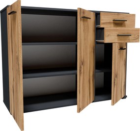 Komoda z szufladami i szafką do przechowywania grafit + dąb wotan R5-N90