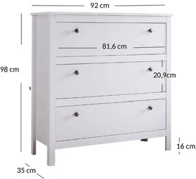 Komoda z Szufladami AZURA 92 cm do Salonu Sypialni Biała Skandynawska Nowoczesna