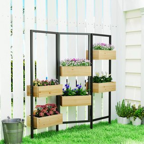 Outsunny Doniczki z Przegrodą, Podwyższona Grządka z Składanym Trejażem, 6 Doniczek z Otworami Drenażowymi, Stalowa Konstrukcja | Aosom PL