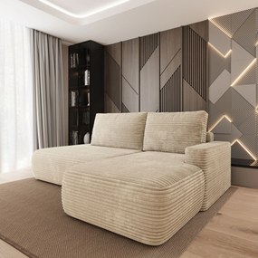 Masseno Narożnik AVINI z funkcją spania i pojemnikiem na pościel Narozniki L, Rozkładana sofa - Kremowy, TILIA 03