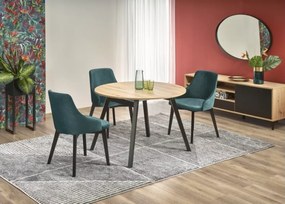 Stół okrągły rozkładany Rugenson 102–142 cm skandynawski dąb artisan-czarny / biały-dąb miodowy MDF laminowany do kuchni