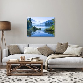 Obraz na szkle górskiego jeziora (70x50 cm)