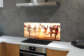 Szkło do Kuchni na Ścianę Ludzie nad Brzegiem Morza o Zachodzie