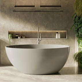 Zestaw KALMI z konglomeratu w kolorze szarym błyszczącym wanna wolnostojąca i umywalka wolnostojąca z konglomeratu