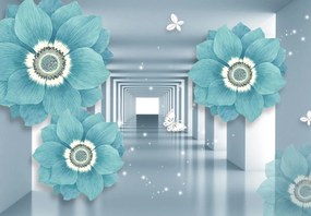 Fototapeta - Kwiaty 3D z motylami (196x136 cm)