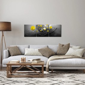 Obraz - żółte abstrakcyjne kule (z zegarem) (90x30 cm)