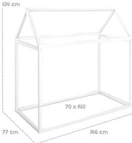 Białe łóżko dziecięce z litego drewna sosnowego w kształcie domku z materacem bez stelaża 70x140 cm House Bed – Roba
