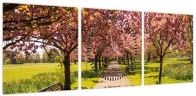 Obraz - sad czereśniowy (z zegarem) (90x30 cm)
