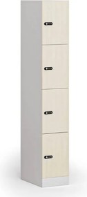 Szafka skrytkowa S1, 4 schowki, 1850 x 300 x 500 mm, demontaż, zamek mechaniczny z kodem, drzwi laminowane, brzoza