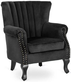 Czarny welurowy fotel uszak glamour - Reven