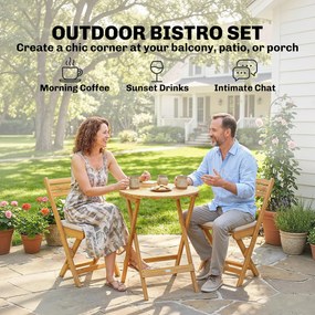 Outsunny Zestaw Mebli Balkonowych 3-częściowy FSC Drewno Składany Zestaw Ogrodowy z Okrągłym Stołem i 2 Krzesłami | Aosom PL