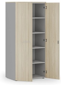 Szafa biurowa z drzwiami PRIMO GRAY, 800 x 500 x 1781 mm, szary/dąb naturalny
