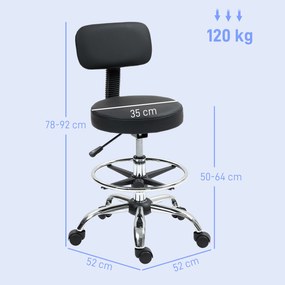 HOMCOM Ergonomiczne Krzesło Biurowe, Kompaktowe, Regulowane, z Podnóżkiem, Obrotowe, Skóra Ekologiczna, Metal, Czarne
