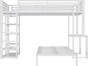 Łóżko antresolowe 90x200cm z biurkiem i wieszakiem, podwójnym gniazdem USB i Type-C, Biały