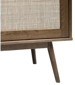 Ciemnobrązowa niska komoda w dekorze dębu z drzwiami przesuwnymi 180x80 cm Barrali – Unique Furniture