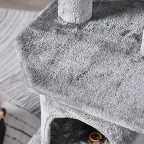 PawHut Duży drapak dla kotów 145 cm, z hamakiem, drzewko do wspinaczki dla kotów, drapak z jaskiniami i słupkami obszytymi sizalem, Jasnoszary