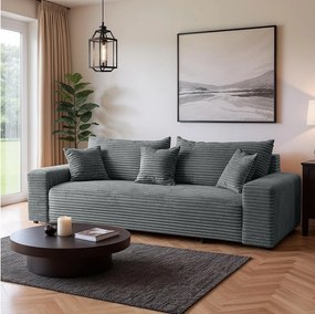 Sofa Wielofunkcyjna Cordo z Pojemnikiem w Szarym Welurowym Sztruksie 265 cm - Nowoczesny Design Skandynawski