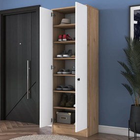 Biała szafa w dekorze orzecha 60x183 cm Theresa – Kalune Design
