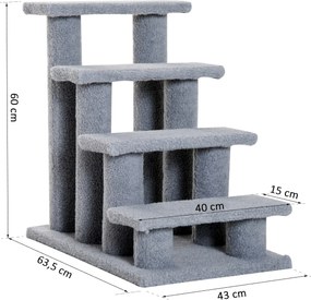 PawHut schody dla zwierząt kota i psa 4 stopnie wygodne wejście szare 635x43x60cm | Aosompl
