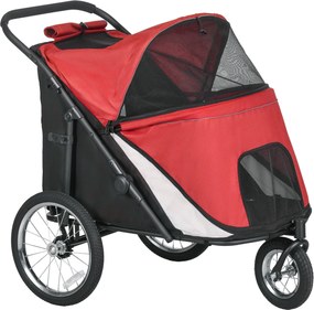 PawHut Wózek dla psa, składany, składany, poduszka, stalowa rama, Czerwony/Czarny