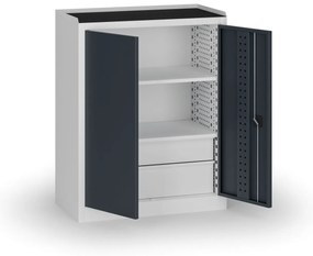 Szafa warsztatowa, 2 półki + 2 szuflady, 1180 × 950 × 500 mm, grafitowe drzwi