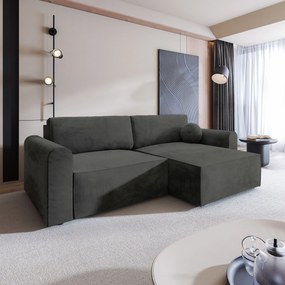 Masseno Narożnik FIANO z funkcją spania i pojemnikiem na pościel Narozniki L, Rozkładana sofa - Czarny, MONOLITH 95