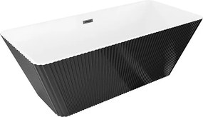 Mexen Tava wanna wolnostojąca ryflowana 170 x 75 cm, biała/czarna, przelew czarny - 52851707575-70