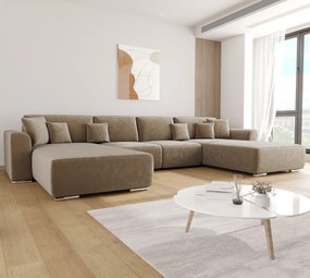 Brązowy rozkładany narożnik U z funkcją spania W9-G09