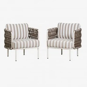Zestaw 2 Foteli Ogrodowych Z Aluminium I Plecionej Liny Tevary Gardenia Biel & Tkanina Brązowy Moka - Biały Gardenia - Sklum