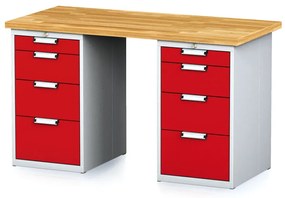 Stół warsztatowy MECHANIC, 1500x685x880 mm, 2x 4 szufladowy kontener, szary/czerwony