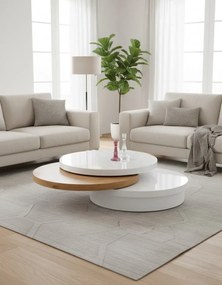 Rozkładana ława okrągła biały połysk + dąb S5-C85