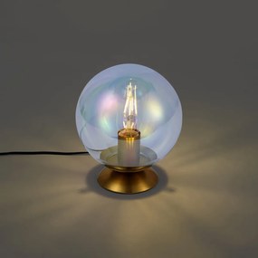 Lampa stołowa w stylu Art Deco mosiężna ze szkłem dymnym tęczowym - Pallon