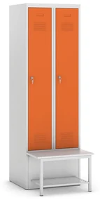 Kovos Szafka ubraniowa z ławką i półką, 2-drzwiowa, 1875 x 600 x 500/800 mm, zamek cylindryczny, drzwi pomarańczowe