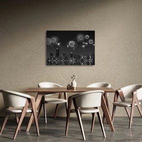 Obraz na szkle - Fajerwerki w Miami, czarno - białe (70x50 cm)