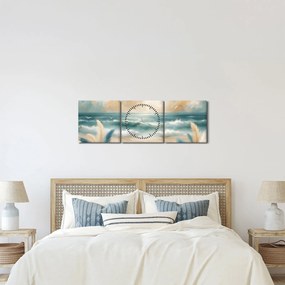 Obraz – Malowana plaża w delikatnych kolorach (z zegarem) (90x30 cm)