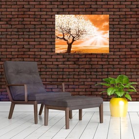 Obraz na szkle - pomarańczowy obraz drzewa (70x50 cm)