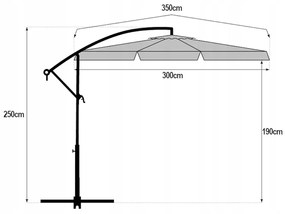 Składany parasol ogrodowy ARCADIA 300 cm, szary