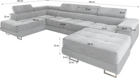 Masseno Narożnik CASONE z funkcją spania i pojemnikiem na pościel Narozniki U, Rozkładana sofa - Wrzosowy, MONOLITH 62