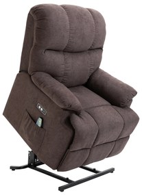 HOMCOM Fotel masujący z funkcją wstawania i ogrzewania regulowany kąt nachylenia z pilotem plusz brązowy | Aosom PL