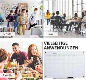 Vinsetto Tablica kalendarzowa ze szklanym klipsem i uchwytem na marker z gumką Biała 90x60 cm | Aosom PL