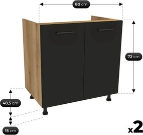 Zestaw Mebli Kuchennych MODERN 260 cm Czarny/Dąb Evoke Loftowy
