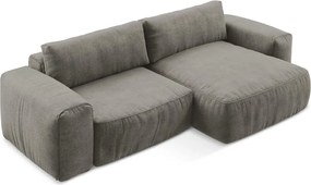 Szary rozkładany narożnik z tkaniny szenilowej (prawostronny/z szezlongiem) Kuki – Makamii