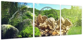 Obraz jeziora w dżungli Seszeli (z zegarem) (90x30 cm)